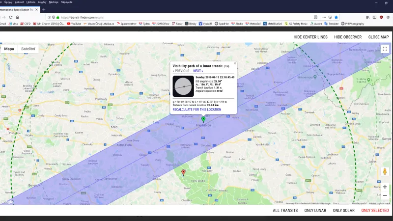 Pásmo, kde byla vidět ISS