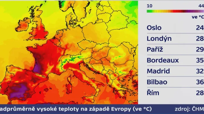 Vysoké teploty v západní Evropě i na Britských ostrovech