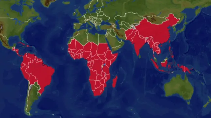 Mapa oblastí s nebezpečím výskytu malárie