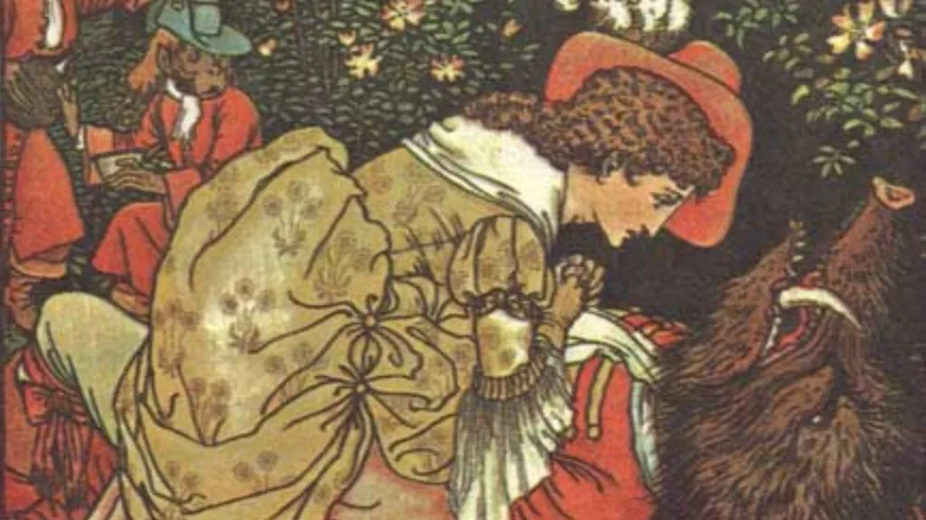 Ilustrace příběhu O krásce a zvířeti z roku 1874