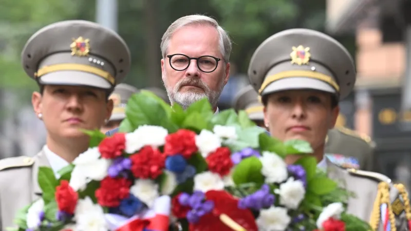 Premiér Petr Fiala při pietním aktu k 57. výročí okupace Československa vojsky zemí Varšavské smlouvy