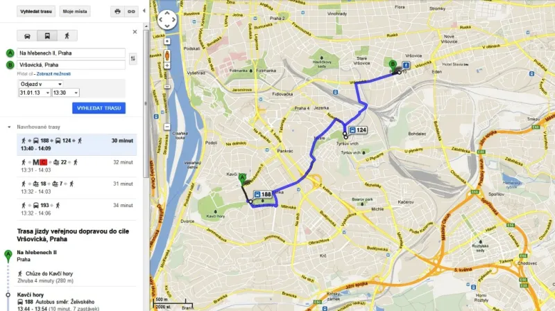 Pražská MHD na Google mapě