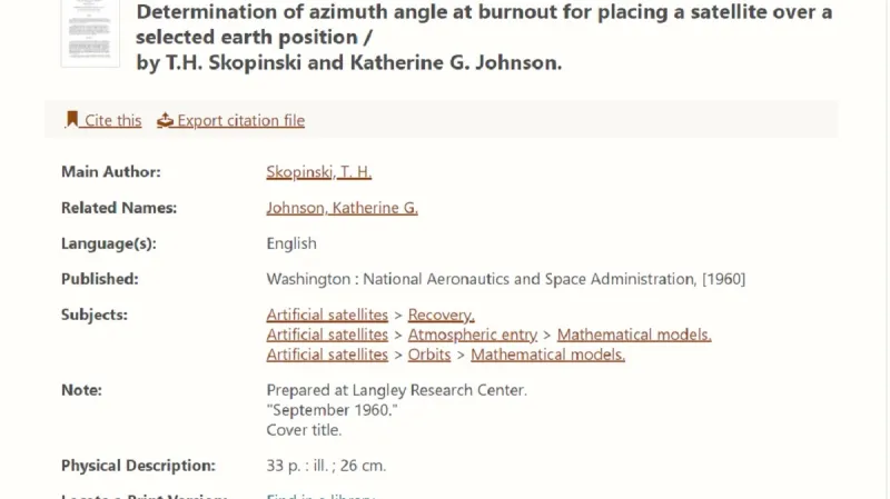 Článek podepsaný Katherine Johnsonovou