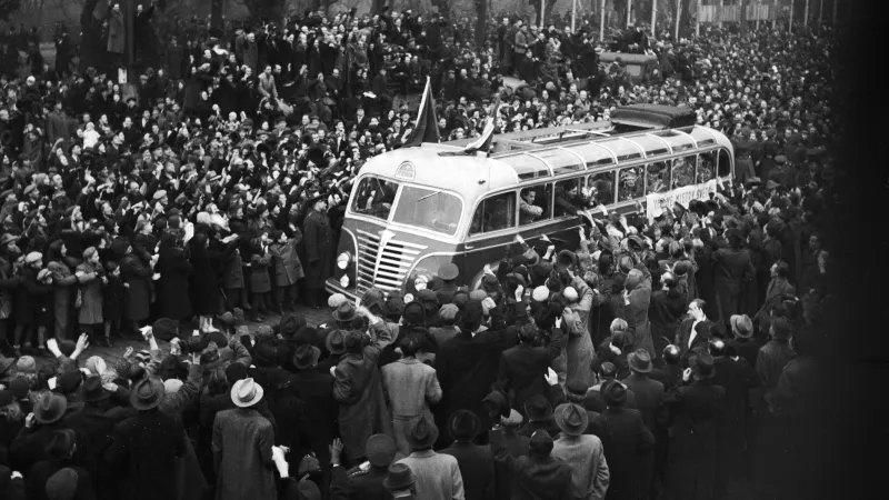 Vítání hokejových mistrů světa v únoru 1949