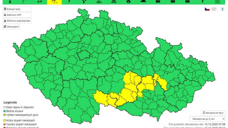 Varování před ledovkou 12. prosince 2020