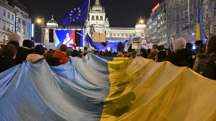 Demonstrace na podporu Ukrajiny na Václavském náměstí 4. března