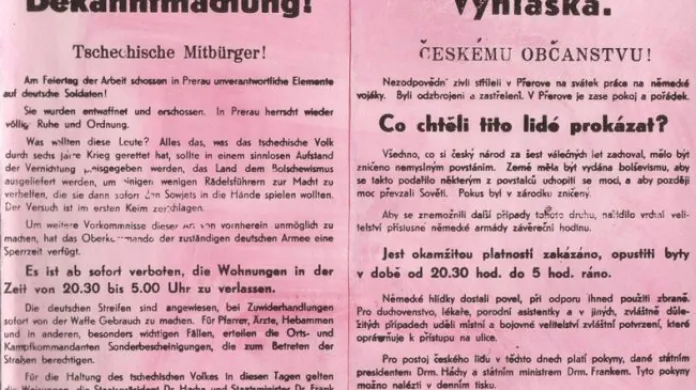Německá vyhláška o potlačení povstání v Přerově