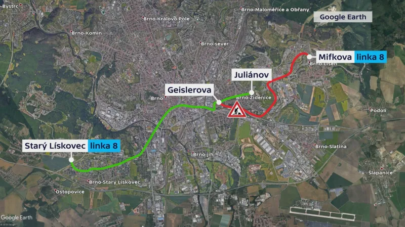 Výluka tramvaje číslo 8