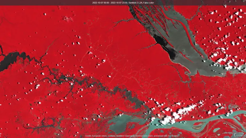 Amazonka a Rio Negro u Manausu 7. října 2022