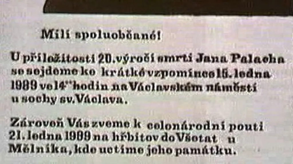 Výzva ke vzpomínkové akci na Jana Palacha