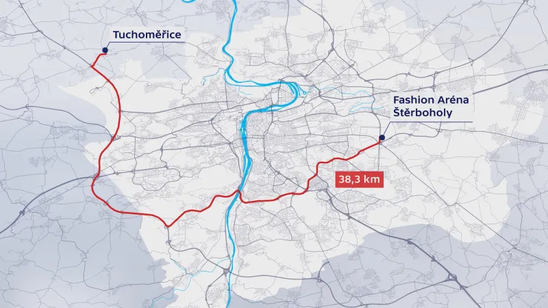 Vzdálenost mezi outlety v Tuchoměřicích a Štěrboholech
