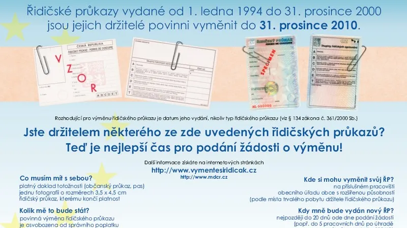 Leták s výzvou k povinné výměně řidičských průkazů