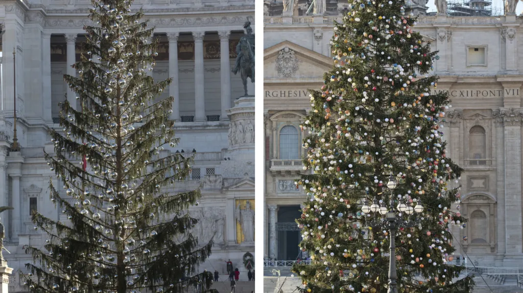 Srovnání vánočních stromů v Římě a ve Vatikánu