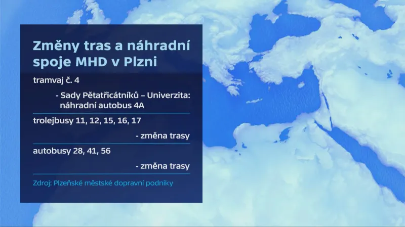 Změny tras a náhradní spoje MHD v Plzni