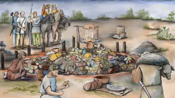 Umělecká představa o pohřbu v Gomolavě