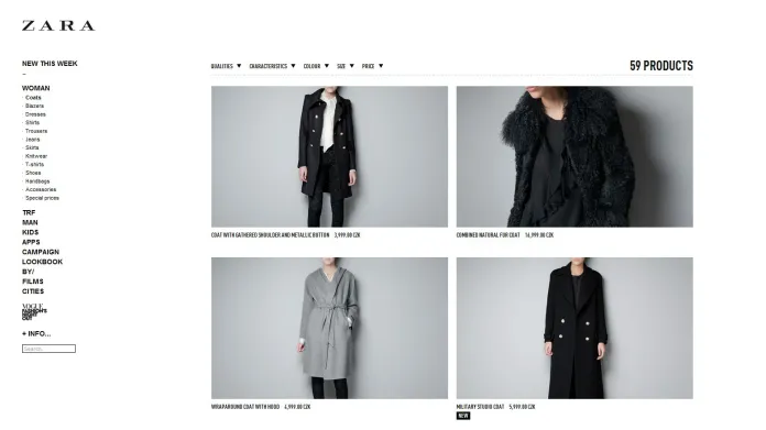 On-line obchod značky Zara
