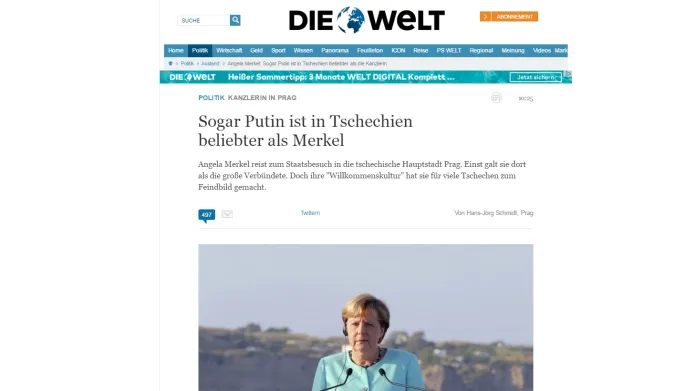 Die Welt o návštěvě Merkelové v Praze