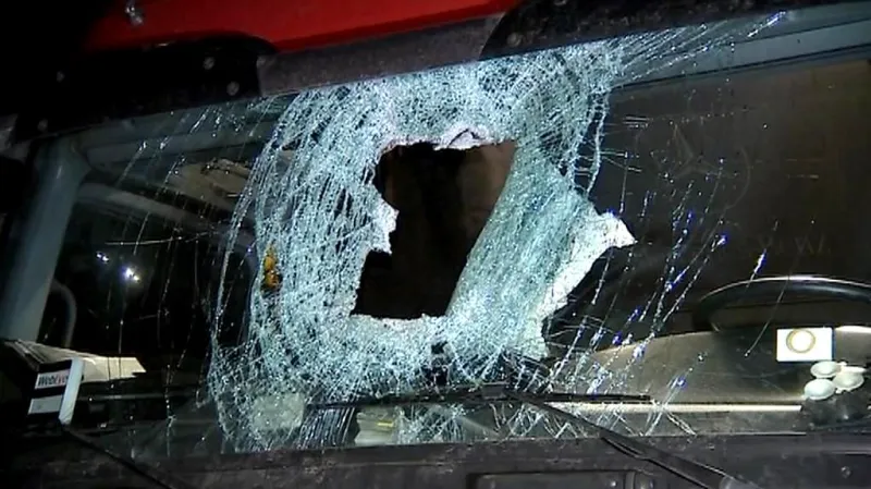 Auto poškozené svrženým polenem