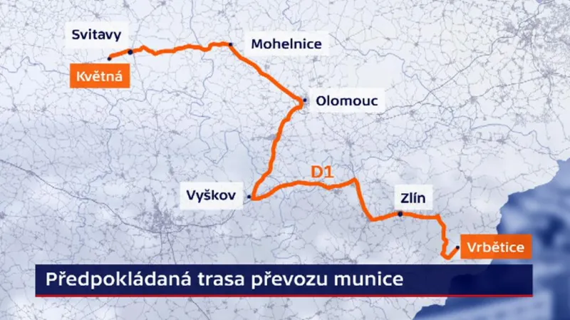 Předpokládaná trasa převozu munice