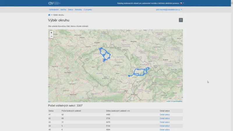 Mapa testovacích oblastí