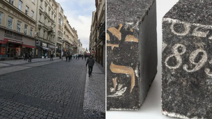 Dlažební kostky vyrobené z židovských náhrobků byly využity při budování pěší zóny na Praze 1