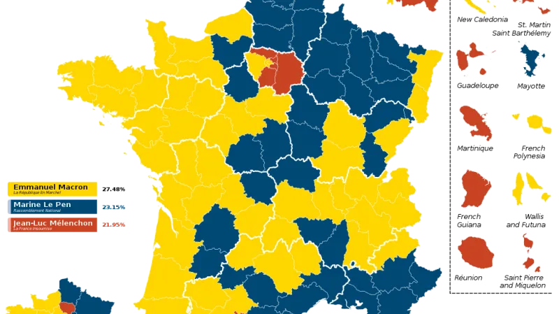 Vítězové v regionech v prvním kole prezidentských voleb ve Francii