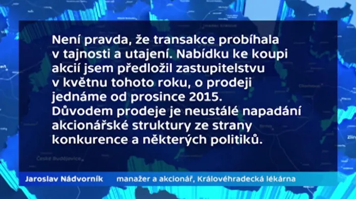 Jaroslav Nádvorník k prodeji akcií Královéhradecké lékárny