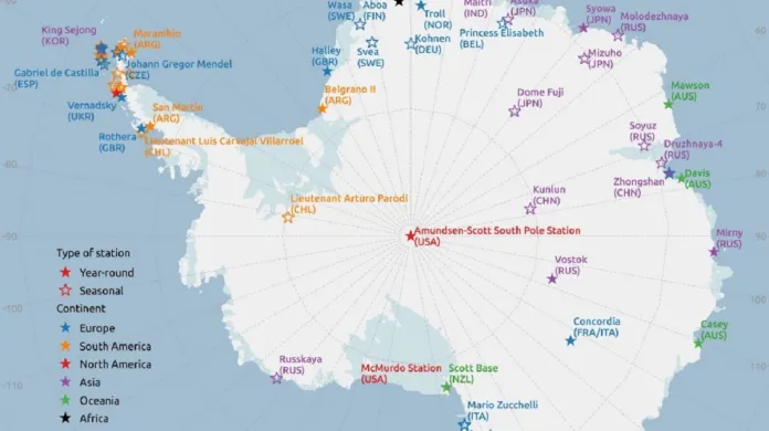 Rozmístění stanic v Antarktidě