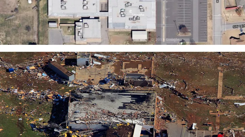 Základní škola Briarwood před tornádem a po něm