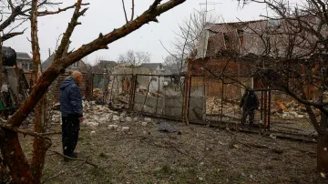 Následky ruského dronového útoku na Kyjev