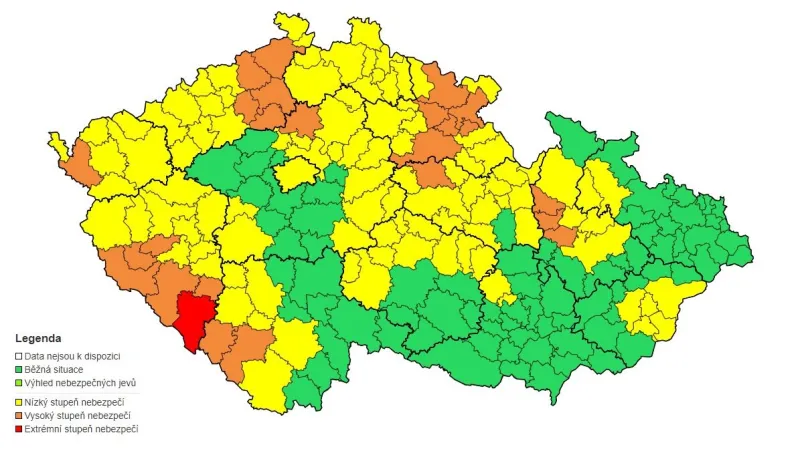 Výstraha ČHMÚ před nebezpečím povodní ze 3. ledna 2024