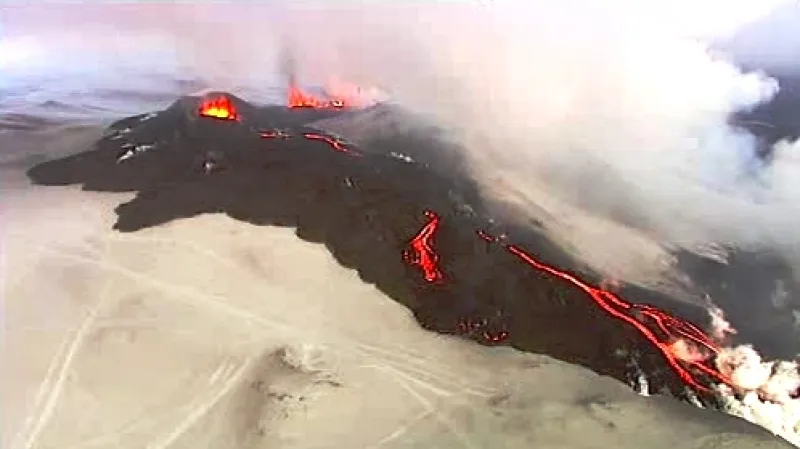 Islandská sopka Fimmvorduhals