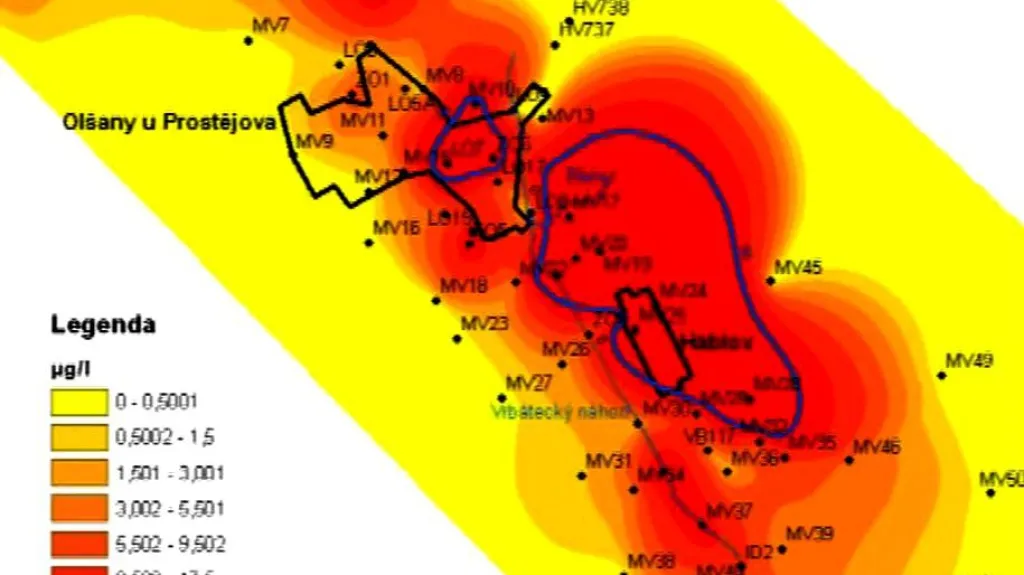 Kontaminace spodní vody v Olšanech