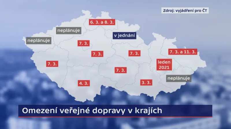 Omezení veřejné dopravy v krajích