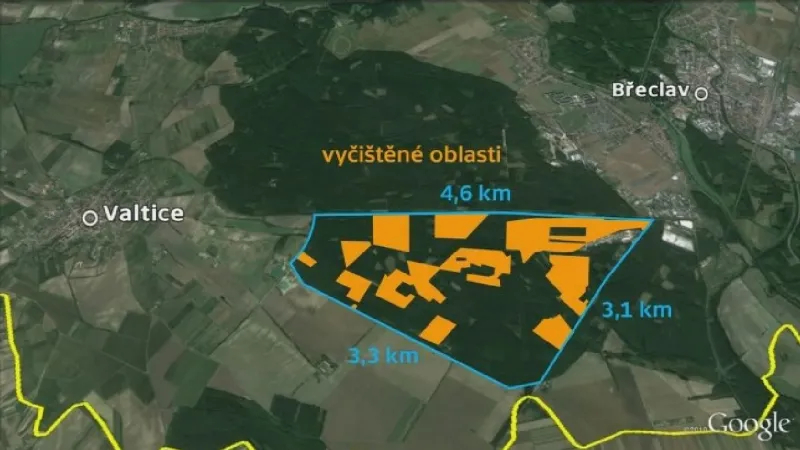 Vyčištěné oblasti v Bořím lese