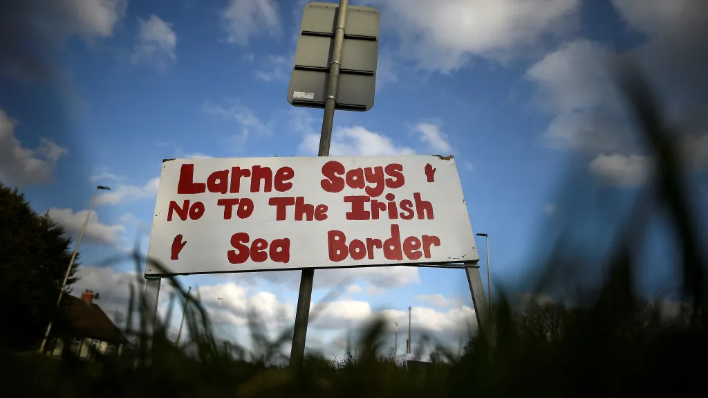Protest proti pobrexitovým kontrolám mezi Severním Irskem a Velkou Británií