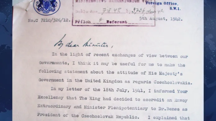 Ministr Eden potvrdil v dopise z 5. srpna 1942, že se Británie necítí být vázána mnichovskou dohodou