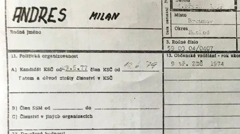 Záznam Milana Andrese