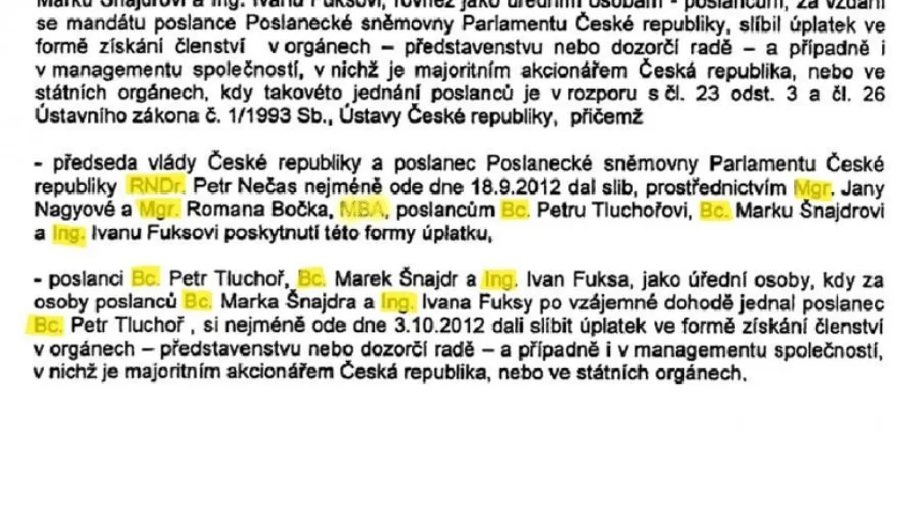 Tituly se prostě dodržují. (Text obvinění v kauze Nagyová)