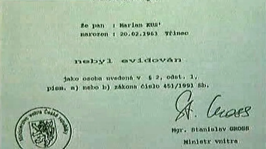 Falešné lustrační osvědčení Mariana Kuśe