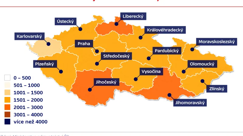 Relativní nemocnost v krajích na 100 000 obyvatel
