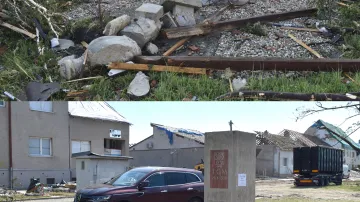 Odklízení sutin po ničivém tornádu v Moravské Nové Vsi a v obci Mikulčice