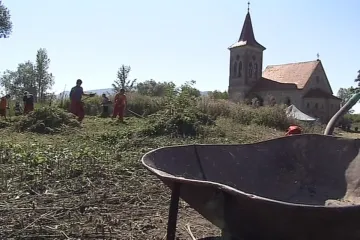 Terapie prací. Drogově závislí pečují o ostrov s osamoceným mušovským kostelem