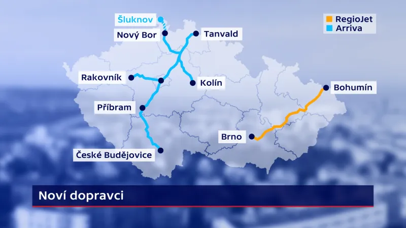 Dálkové linky, na kterých se 15. 12. změnil dopravce