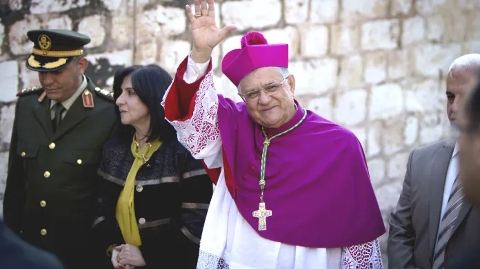 Jeruzalémský patriarcha Fuád Tval v Betlémě