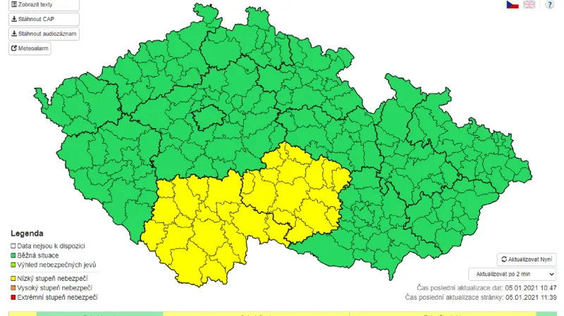 Výstraha ČHMÚ – nová sněhová pokrývka od středy 6:00 do čtvrtka 7:00