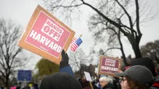 Protest proti pozastavenému financování Harvardu vládou USA