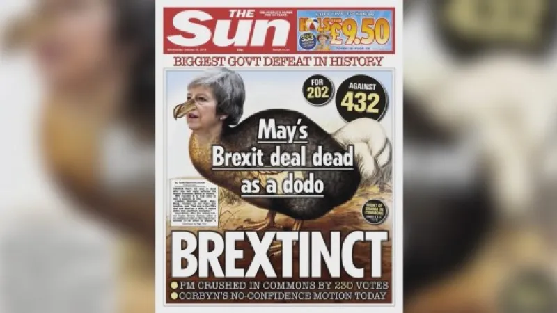 The Sun: Brexitová dohoda Mayové je mrtvá jako dodo Zdroj: ČT24