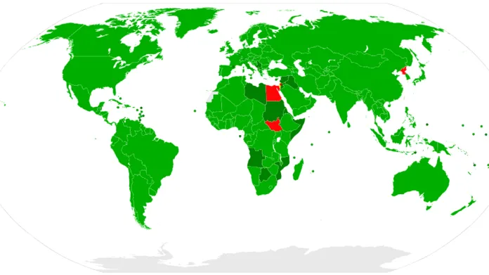 Členy organizace jsou státy, které se připojily k úmluvě o chemických zbraních (zelená barva)