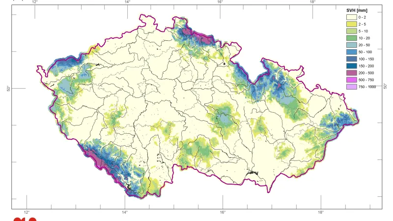 Zásoby vody ve sněhu na konci ledna 2018